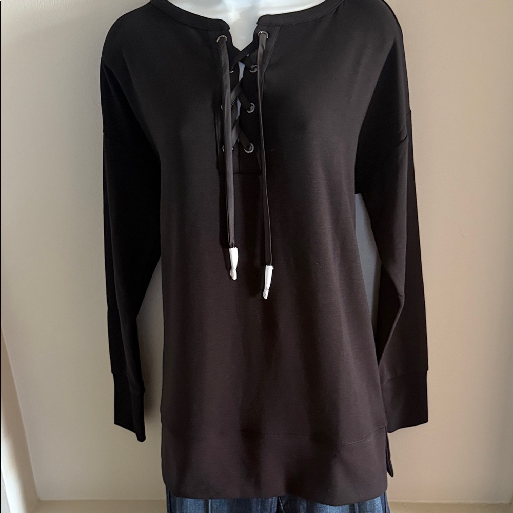 White House Black Market Black Lace-Up Sweatshirt